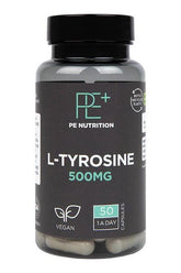 PE Nutrition L-Tyrosine 500mg, vegan capsules for muscle support and focus enhancement, 50 count.